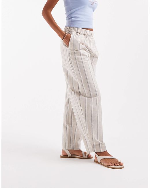 ASOS White Linen Look Barrel Trousers