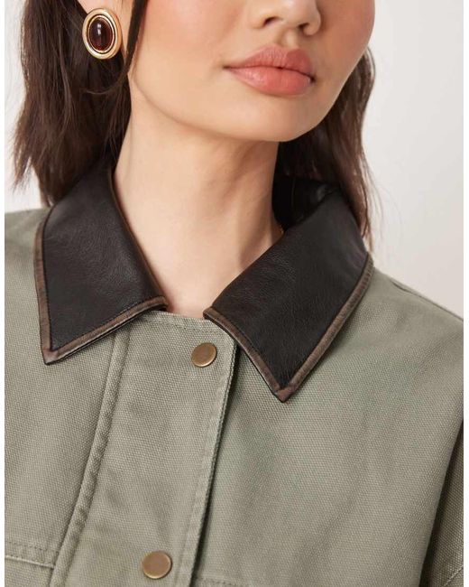 Chaqueta Lavado Extragrande De Estilo Campestre Con Cuello De Tejido Efecto Cuero Barn De -Verde ASOS de color Gray