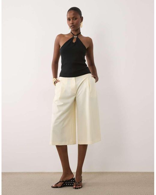 ASOS Black Compact Cotton Keyhole Halter Neck Top With Gold Trim