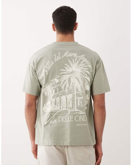 Jack & Jones Green Oversized T-shirt With Portofino Backprint for men