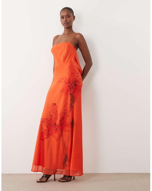 ASOS Red Bias Cut Column Cowl Back Midi Dress With Contrast Binding