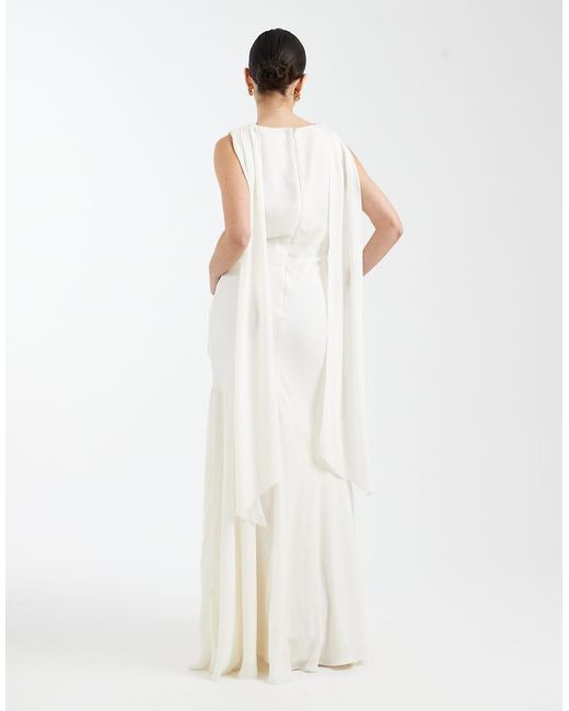 Six Stories White Bridesmaid Crepe High Cowl Neck Maxi Dress