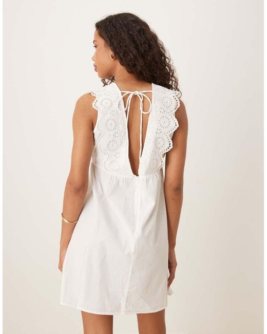 Jdy Natural Open Back Broderie Details Mini Dress