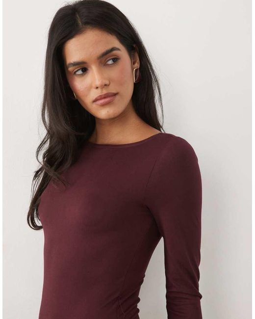 Miss Selfridge Red Soft Touch Boat Neck Bodysuit