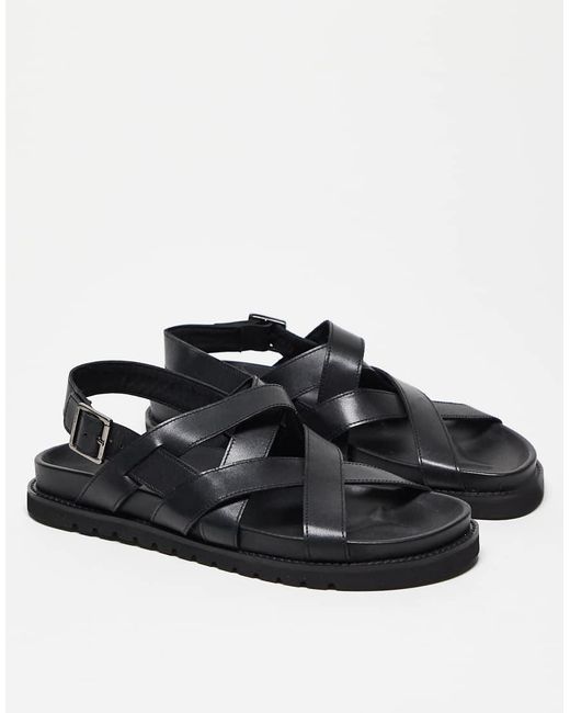 ASOS Black Cross Over Strap Sandals for men