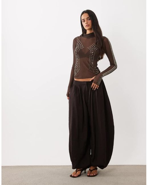 AFRM Brown Zadie Mesh Turtleneck Long Sleeve Top