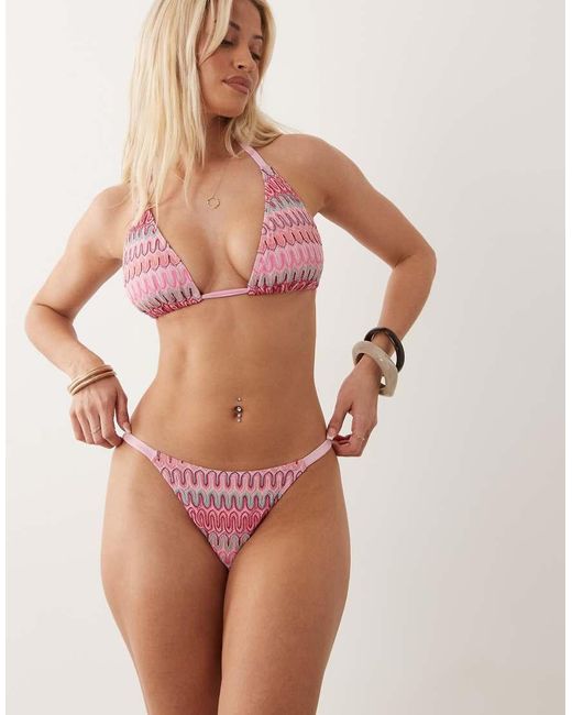 Peek & Beau Pink Chevron Knit High Leg Bikini Bottom