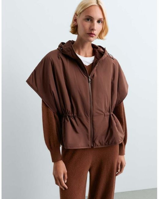 Oysho Brown Cape-Style Padded Gilet