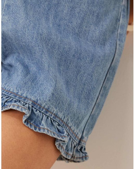 ASOS Blue Denim Short With Ruffle Detail