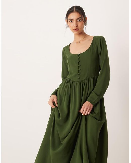 Nobody's Child Green Cora Long Sleeve Midi Dress