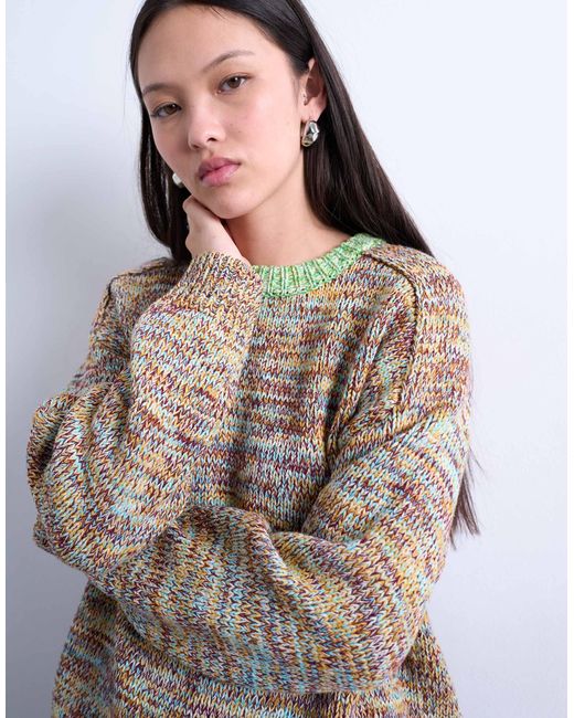 TOPSHOP Green Knit Multi Color Twisted Yarn Contrast Sweater