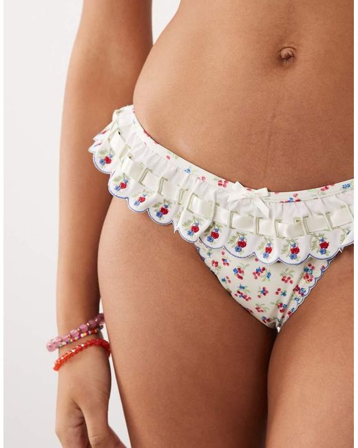 For Love & Lemons Brown Cherry Mae Frill Detail Bikini Bottom Co-Ord