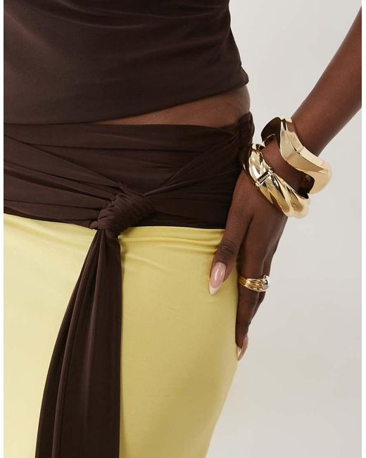 ASOS Natural Co-ord Contrast Sash Waist Maxi Skirt