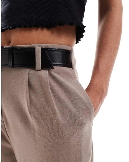 ASOS Gray Asos Design Petite Tailored Wide Leg Paper Bag Pants With Belt Trim