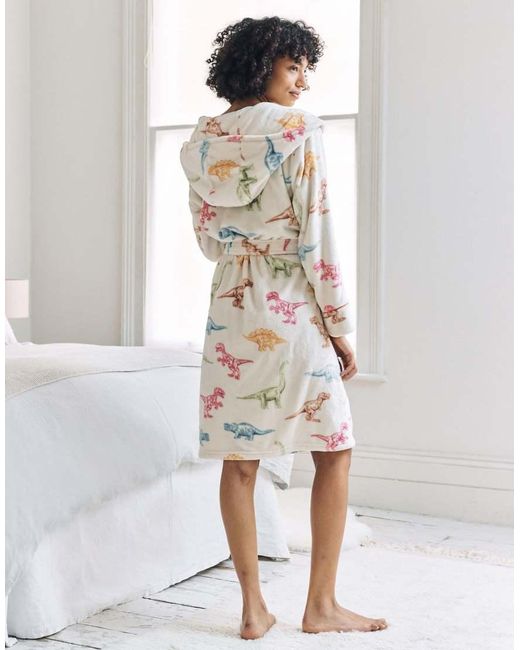 Chelsea Peers White Fleece Dinosaur Print Dressing Gown