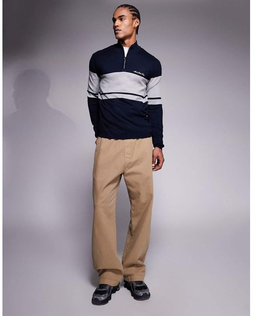 River Island Blue Half Zip Jumper With Blocked Detail for men