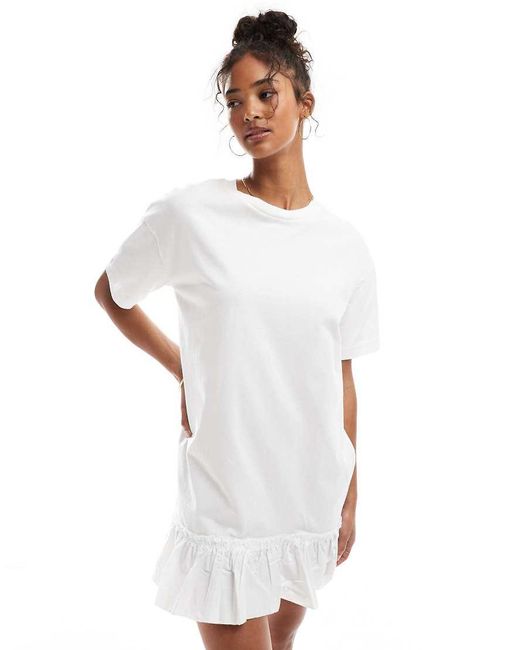 Miss Selfridge White Poplin Frill Detail T-shirt Dress