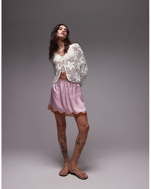 Falda Estilo Enagua De Satén Con Ribetes De Encaje Color Mostaza De TOPSHOP de color Pink