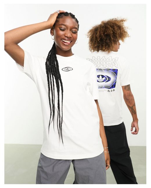 Camiseta blanca unisex con estampado gráfico en la espalda rekive Adidas Originals de color Natural