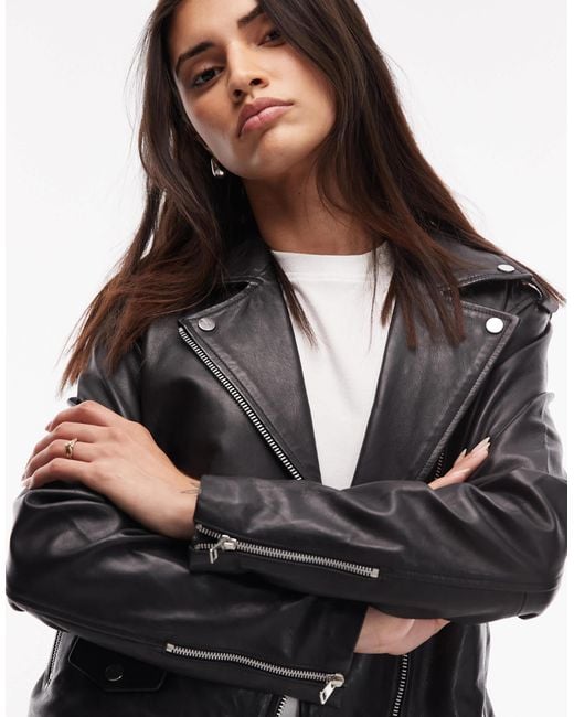 Mango Black Leather Biker Jacket