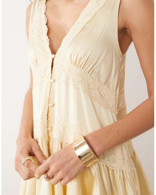 Miss Selfridge Natural Boho Satin Lace Insert Hanky Hem Mini Dress