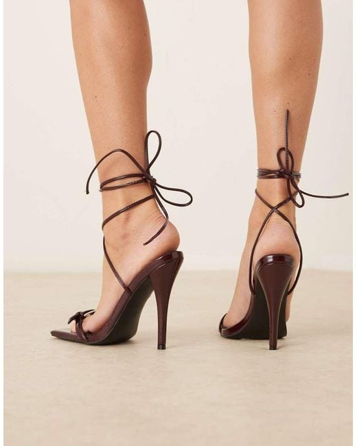 Glamorous Natural High Heeled Sandals With Tie Leg