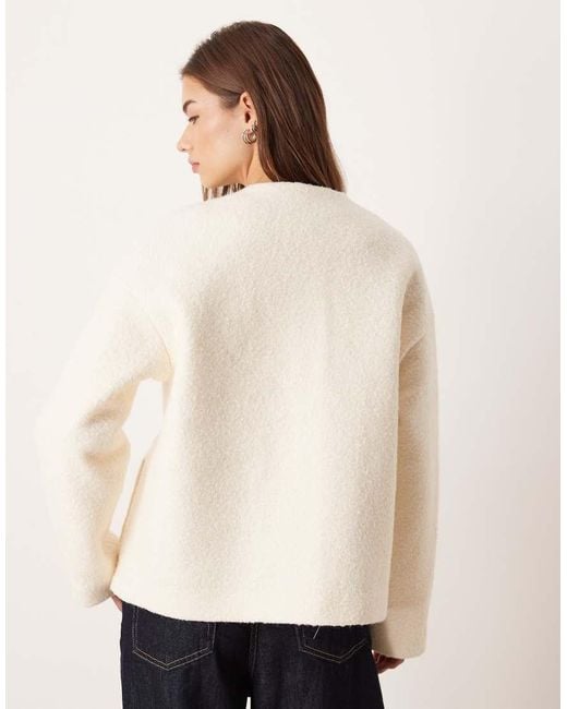 Aware Natural Premium Wool Mix Textured Button Front Cropped Jacket