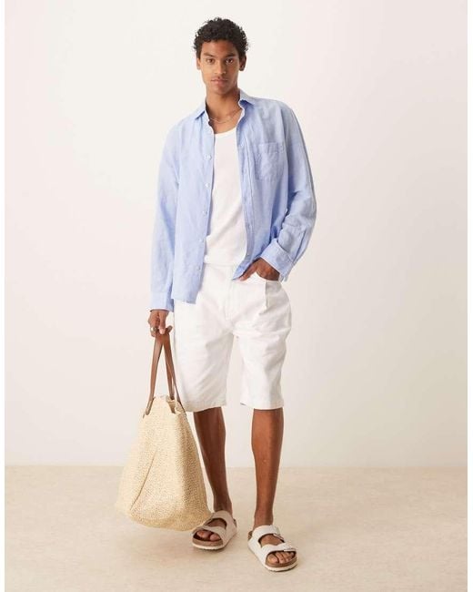 Pantalones Cortos Vaqueros De Corte Alargado Con Pinzas Y Bolsillos De ASOS de hombre de color Blue