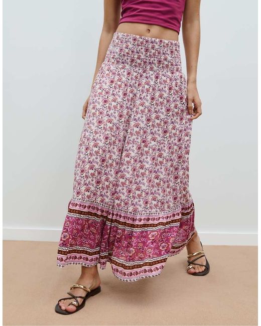 Stradivarius Lange Rok Met Print in het Pink
