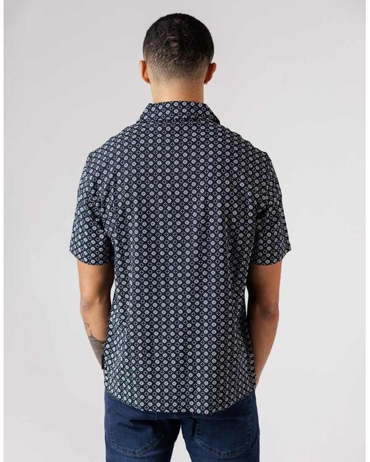 French Connection Blue Square Floral Print Short Sleeve Shirt for men