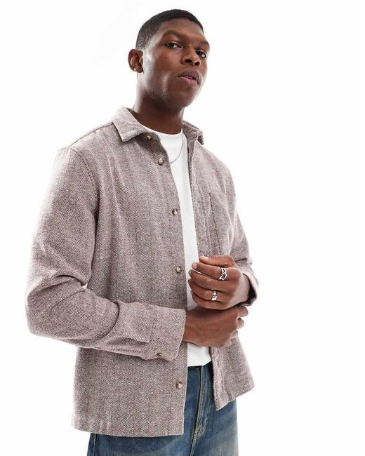 ASOS Overshirt Met Visgraatmotief En Patch-Zak in het Gray voor heren
