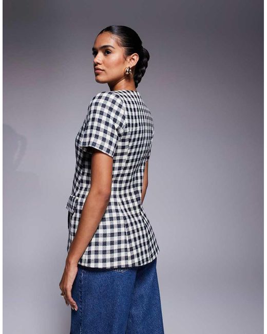River Island Blue Gingham Short Sleeved Jacket