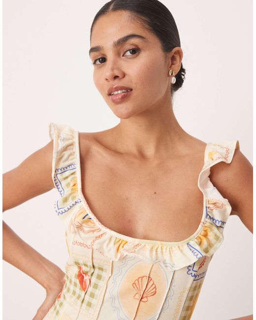 ASOS Natural Frill Front And Straps Mini Dress