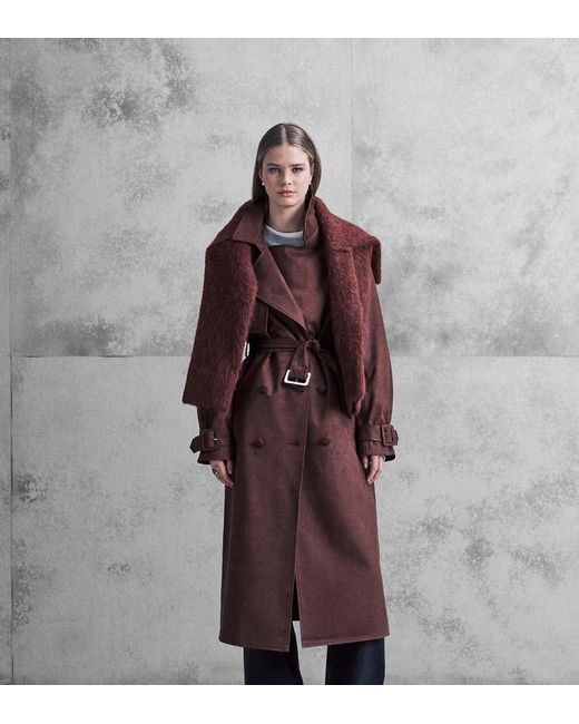 The Frolic Purple Exclusive Faux Suede Oversized Collar Detail Belted Trench Coat