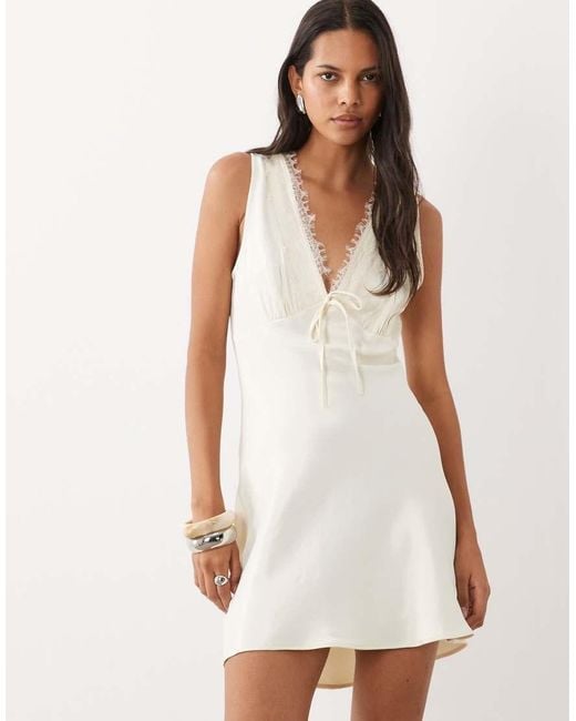 Miss Selfridge Natural Satin Lace Trim Sleeveless Mini Tea Dress