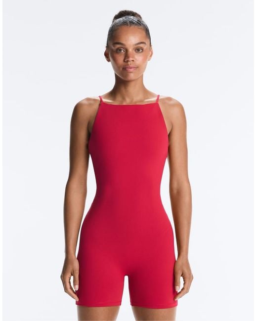 Oysho Red Evermove Boat Neck Short Jumpsuit
