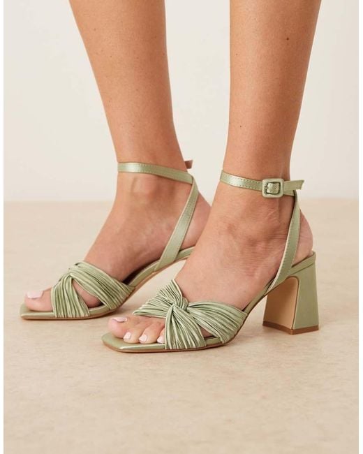 Be Mine Wide Fit Green Be Mine Bridal Wide Fit Divaa Plisse Block Heeled Sandals