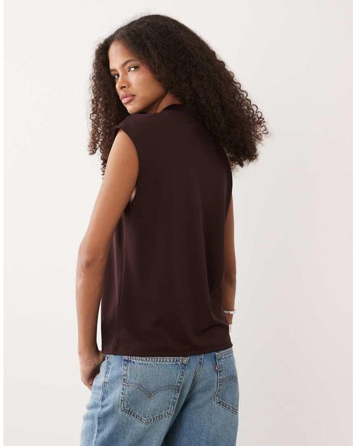 Mango Brown Sleeveless Asymmetric Top