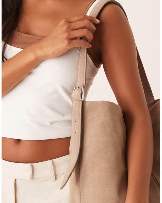 Mango Natural Buckle Strap Detail Large Suede Bag