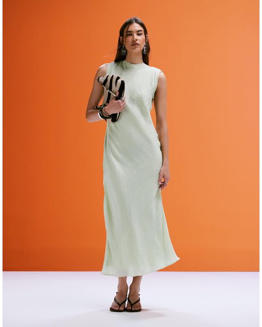 Mango Orange Open Back Satin Midi Dress