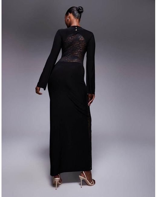 Missy Empire Blue Double Sculpted Slinky Lace Panel Flare Sleeve Maxi Dress