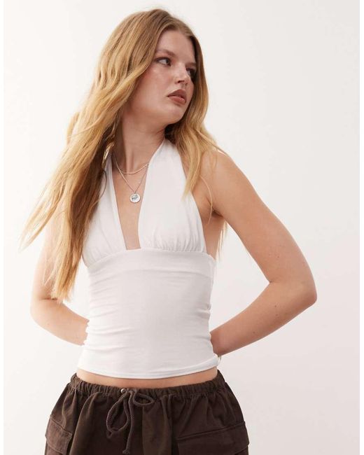 Weekday White Deep Halter Neck Top