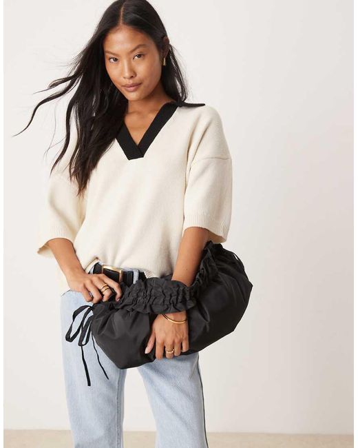 Glamorous White Nylon Rouched Crossbody Bag