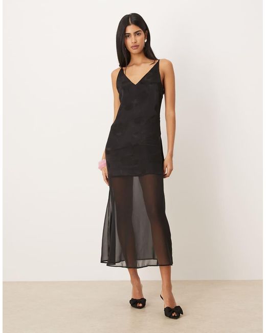 ASOS Natural V Neck Satin Slip Maxi Dress With Sheer Skirt