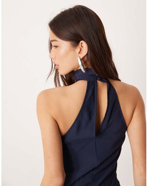 ASOS Blue Chiffon High Neck Midi Dress
