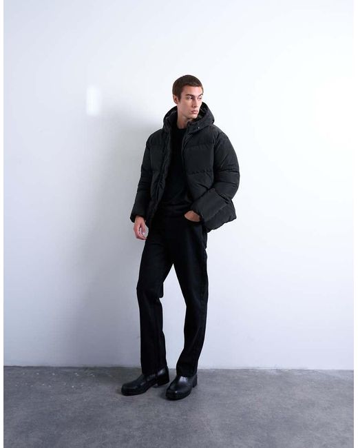 Chaqueta Acolchada Negra De Tejido Texturizado De Topman de hombre de color Black