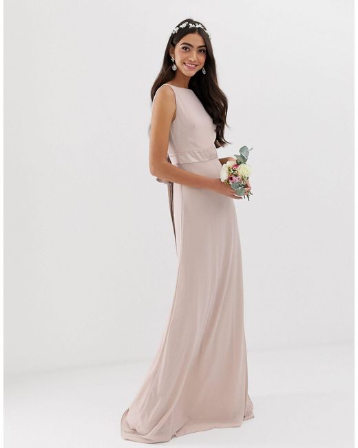 tfnc sateen bow back maxi bridesmaid dress in pink