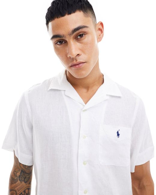 Chemise classique coupe oversize en lin avec logo emblématique et manches courtes Polo Ralph Lauren pour homme en coloris White