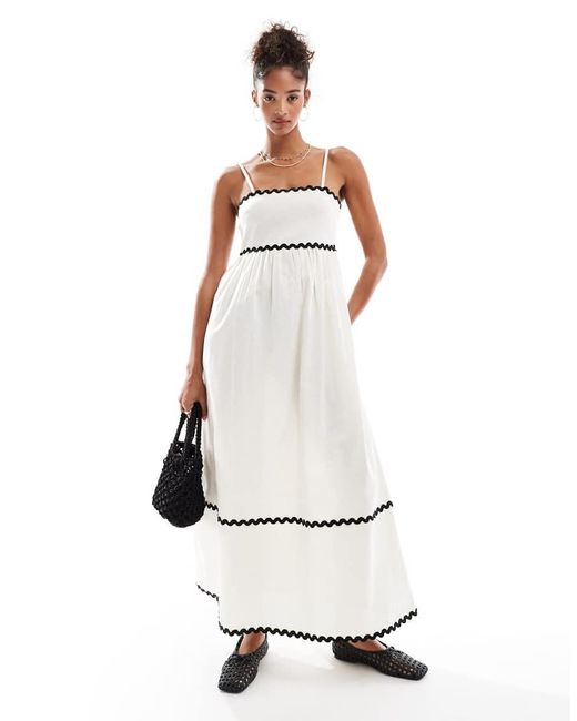 Wednesday's Girl White Contrast Trim Maxi Dress