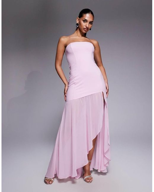 Oh Polly Purple Melina Asymmetric Strapless Fishtail Maxi Dress